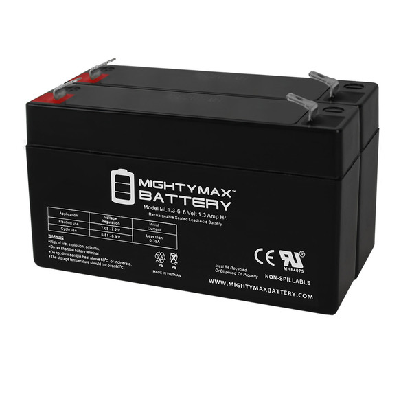 Mighty Max Battery 6V 1.3Ah PS612 MX06012 ES1.2-6 SLA0864 Battery - 2 Pack ML1.3-6MP2